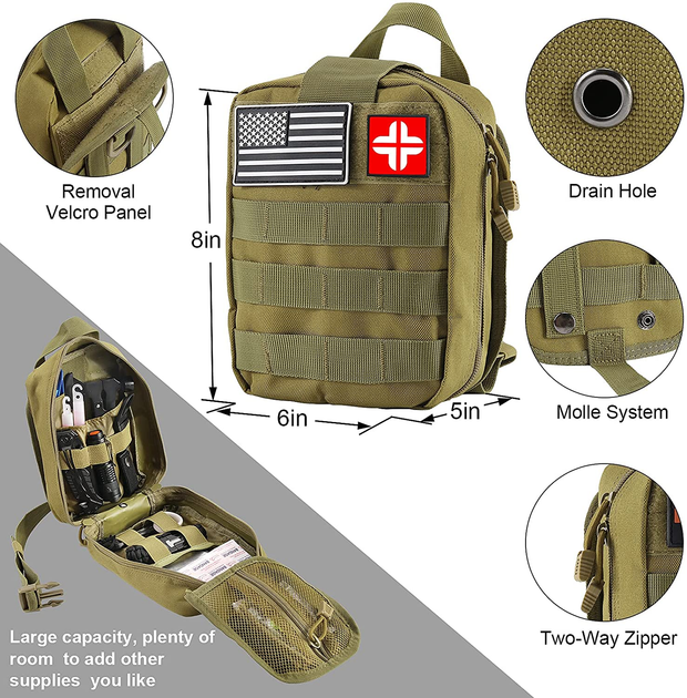 Emergency Survival Kit First Aid Kit, 121Pcs Tactical Gear Camping Gear  Emergency Supplies with MOLLE Pouch, Stocking Stuffers for Men Camping  Hiking