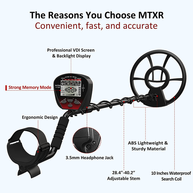 Metal Detector for Adults - High Sensitivity, Waterproof 10'' Search Coil,  Adjustable LCD Backlight, 4 Professional Modes of Detection with Pinpoint