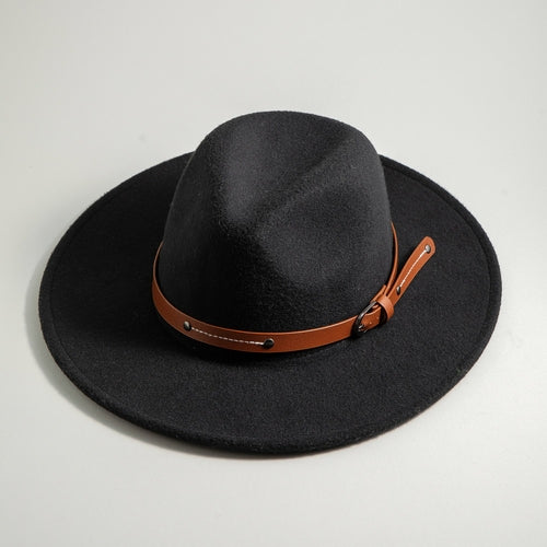 Boho Faux Wool Felt Panama Hat with leather Strap