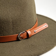 Boho Faux Wool Felt Panama Hat with leather Strap
