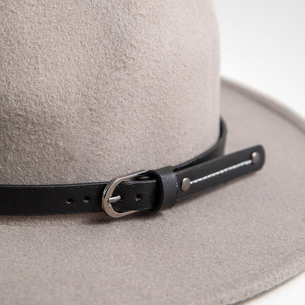 Boho Faux Wool Felt Panama Hat with leather Strap
