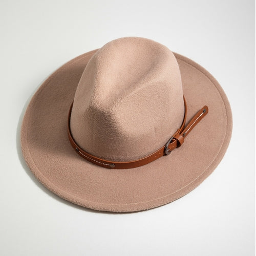 Boho Faux Wool Felt Panama Hat with leather Strap