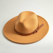 Boho Faux Wool Felt Panama Hat with leather Strap