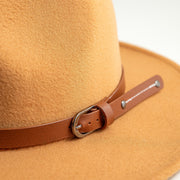 Boho Faux Wool Felt Panama Hat with leather Strap