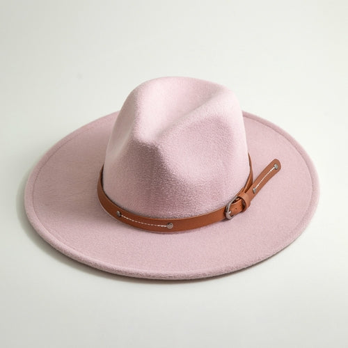 Boho Faux Wool Felt Panama Hat with leather Strap