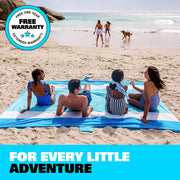 SUN NINJA Sand Free Beach Blanket - Outdoor Blanket, Beach Mat & Accessories - 10Ft X 9Ft Lightweight Blanket with Storage, Bottle Opener, Carabiner, Shoulder Strap, Corner Sand Pockets & 4 Stakes
