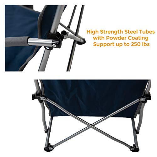 Pacific Pass Lightweight Camp and Beach Chair w/ Built-In Cup Holder, Includes Carry Bag - Navy/Gray