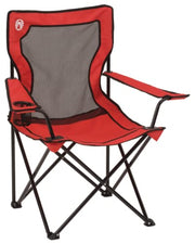 Coleman Broadband Red Mesh Quad Camping Chair with Cup Holder and Nylon mesh back