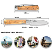 ZhengSheng 4.5" Folding Utility Knife 440A Stainless Steel Blade Natural Olive Handle Pocket Foldable Fruit knife peeling knife for Outdoor Camping Activities