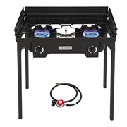 ROVSUN 2 Burner Outdoor Camping Stove with Wind Panel, 150,000 BTU Propane Burner, Gas Cooker with Detachable Legs & CSA Regulator for Home Camp Paito Cooking Frying Canning