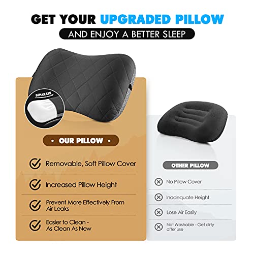 Hikenture Camping Pillow with Removable Cover - Ultralight Inflatable Pillow for Neck Lumber Support - Upgrade Backpacking Pillow - Washable Travel Air Pillows for Camping, Hiking, Backpacking (Grey)