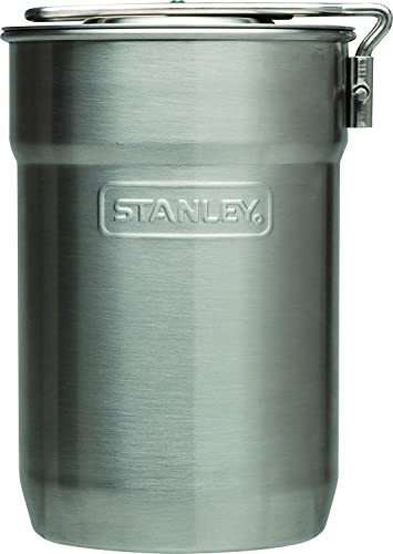 Stanley Adventure Camp Cook Set - 24oz Kettle with 2 Ceramic Cups - Stainless Steel Camping Cookware with Vented Lids & Foldable + Locking Handle - Lightweight Cook Pot for Backpacking/Hiking/Camping