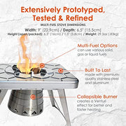 nCamp Kitchen to Go 5 Piece Bundle, Portable Compact Multi-Fuel Burning Camping Stove, ISO Propane Adapter, Elevated Bamboo Cutting Board Prep Surface, Cafe Coffee Maker, Carrying Bag, For Camping