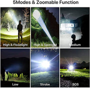 BERCOL Rechargeable LED Flashlights High Lumens, 200000 Lumens Super Bright Powerful Flashlights, 5 Modes, Waterproof Flashlight for Emergencies, Hiking