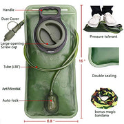 Hydration Bladder, 2L Water Bladder for Hiking Backpack Leak Proof Water Reservoir Storage Bag, 2 Liter BPA-Free Water Pouch Hydration Pack Replacement for Camping Cycling Running, Military Green