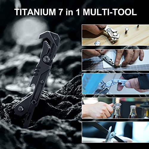 7 in 1 Multitool Camping Accessories, with Wrench, Folding Knife, Screwdriver, Bottle Opene, Ruler, Urgent Car Window Breaker and Seatbelt Cutter, EDC Pocket Multi Tool for Outdoor, Gifts for Men