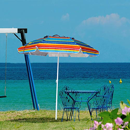AMMSUN 6.5 Foot Heavy Duty HIGH Wind Beach Umbrella with tilt Sun Shelter, UV 50+ Protection Outdoor Sunshade Umbrella with Carry Bag for Patio Garden Beach Pool Backyard Stripe Red