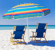 AMMSUN 6.5 Foot Heavy Duty HIGH Wind Beach Umbrella with tilt Sun Shelter, UV 50+ Protection Outdoor Sunshade Umbrella with Carry Bag for Patio Garden Beach Pool Backyard Stripe Red