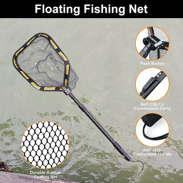Floating Fishing Net Folding Rubber Coated Landing Net for Steelhead,  Salmon, Fly, Kayak, Catfish, Bass, Trout Fishing, Easy Catch & Release