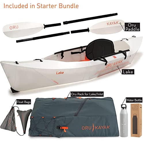 Oru Kayak Lake Starter Bundle | Incl. Foldable Kayak, Paddle, Pack, Float Bags, Bottle - Lightweight, Portable - Lake & River Kayak - Beginner, Intermediate - Kayak Size: 9 x 32 in, 17Lbs