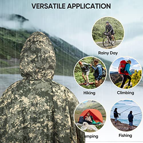 Pteromy Hooded Rain Poncho For Adult With Pocket Waterproof Lightweig