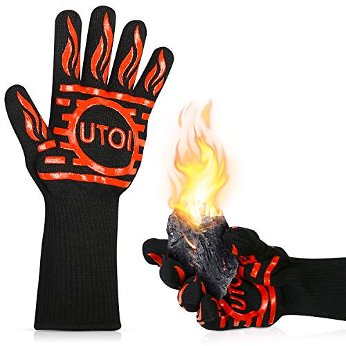 BBQ Fireproof Gloves - Grill Cut-Resistant Gloves 1472°F Extreme Heat  Resistant, Silicone Non-Slip Oven Gloves for for Kitchen Garden BBQ  Grilling and