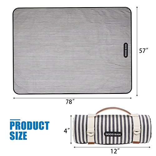 G GOOD GAIN Waterproof Picnic Blanket Portable with Carry Strap for Beach Mat or Family Outdoor Camping Party (A Stripe)