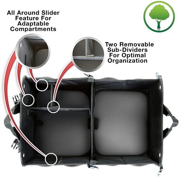 Car Trunk Organizer - Collapsible, Multi-Compartment Truck Accessories for Women and Men - Black