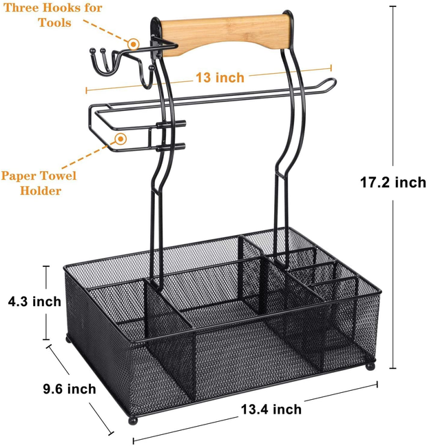 Grill Caddy, Picnic BBQ Organizer for Camping Outdoor Mesh Basket with 3  Hanging Hooks and Paper Towel Holder, Ideal Table Storage Tools for RV  Camper/Tailgating/Flatware