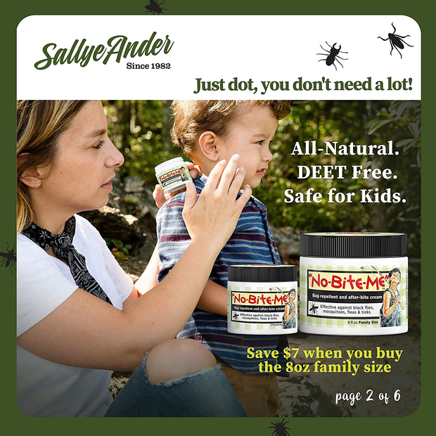 SALLYEANDER No-Bite-Me Natural Bug Repellent & anti Itch Cream - Safe for Kids and Infants - Repels Mosquitoes, Black Flies, Fleas, and Ticks - 2 Oz