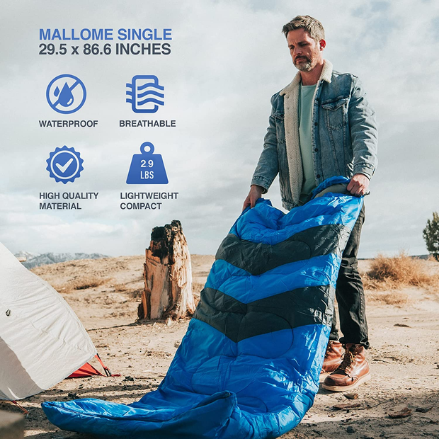 Mallome Sleeping Bags for Adults & Kids - Ultralight Backpacking Sleeping Bag for Hiking Cold Weather & Warm - Lightweight Compact Camping Gear Equipment Summer & Winter - Girls Boys 1 & Double 2 Person