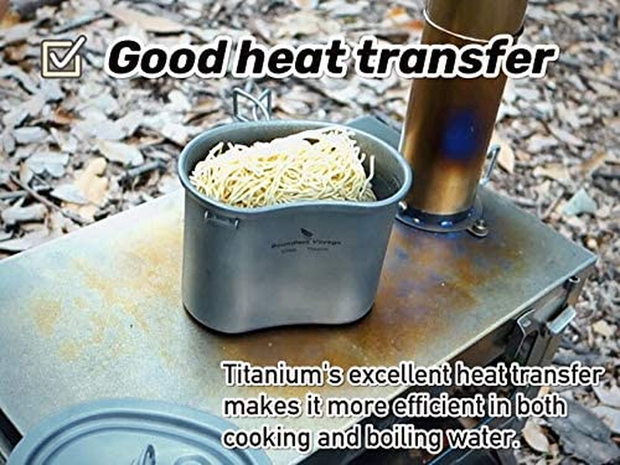 Usharedo Titanium Camping Pots Set with Hanging Ring Ultralight Portable Bowl Picnic Cookware Titanium Canteen Mess Kit for Outdoor Hiking Backpacking Mountaineering Ti15123B