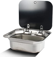 RV Caravan or Boat Stainless Steel Hand Wash Basin Sink for RV or Marine, Tempered Glass Cover, RV Camping Trailer Accessories (A Single Sink)