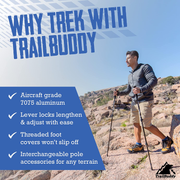 Trailbuddy Trekking Poles - Adjustable Hiking Poles for Snowshoe & Backpacking Gear - Set of 2 Collapsible Walking Sticks, Aluminum with Cork Grip