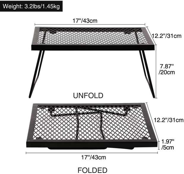 REDCAMP Folding Campfire Grill Heavy Duty Steel Grate, Portable over Fire Camp Grill for Outdoor Open Flame Cooking, Medium/Large