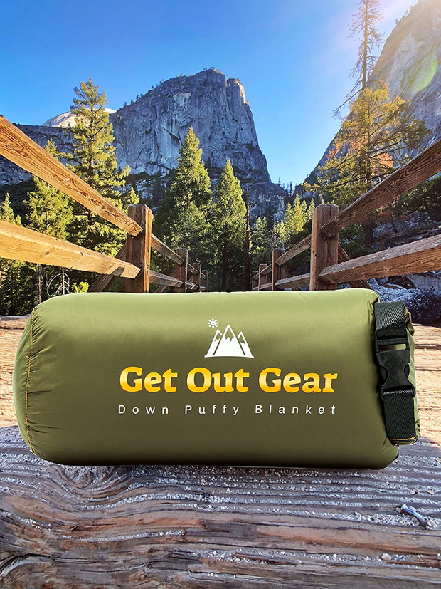 Get Out Gear down Camping Blanket - Puffy, Packable, Lightweight and Warm | Ideal for Outdoors, Travel, Stadium, Festivals, Beach, Hammock | 650 Fill Power Water-Resistant Backpacking Quilt