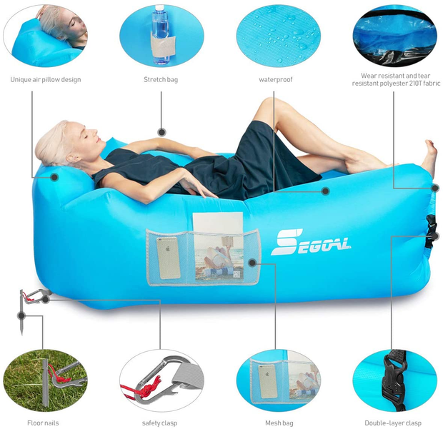 SEGOAL Inflatable Lounger Air Sofa Couch with Pillow, Portable Waterproof Anti-Air Leaking for Indoor/Outdoor, Camping, Traveling, Ideal Inflatable Couch for Picnic Backyard Lakeside