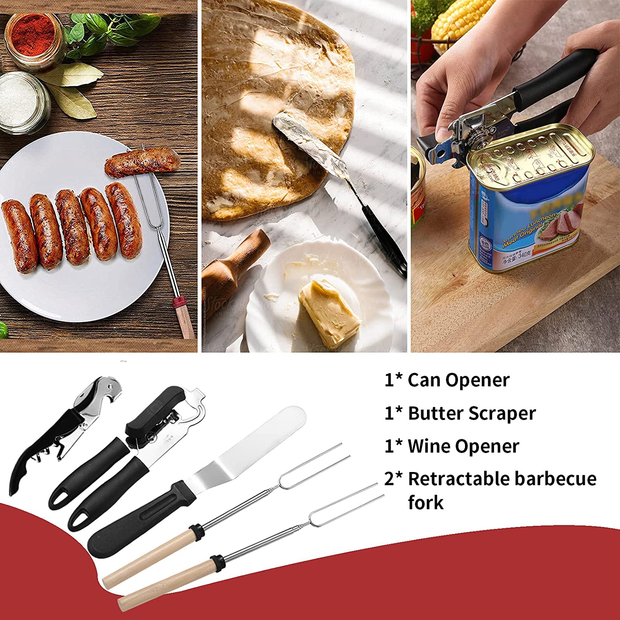 Portable Camping Kitchen Utensil Set-27 Piece Cookware Kit, Stainless Steel Outdoor Cooking and Grilling Utensil Organizer Travel Set Perfect for Travel, Picnics, Rvs, Camping, Bbqs, Parties and More