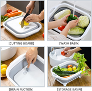 Collapsible Cutting Board with Cutlery Tray for Camp Kitchen, WAKUPYOU Camping Sink with Strainers and Colanders for Camping Accessories, Wash Basin for Gadgets BBQ, Dish Tub for Picnic