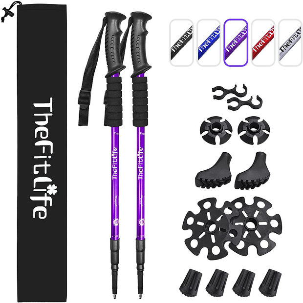 Thefitlife Nordic Walking Trekking Poles - 2 Pack with Antishock and Quick Lock System, Telescopic, Collapsible, Ultralight for Hiking, Camping, Mountaining, Backpacking, Walking, Trekking