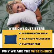 Wise Owl Outfitters Camping Pillow - Essential Camping Accessories, Backpacking Pillow for Sleeping and Traveling - Compressible Memory Foam Travel Pillow, Compact - Small/Medium