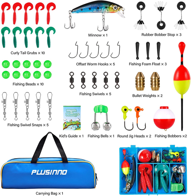 PLUSINNO Kids Fishing Pole With Spincast Reel Telescopic Fishing Rod Combo Full Kits For Boys