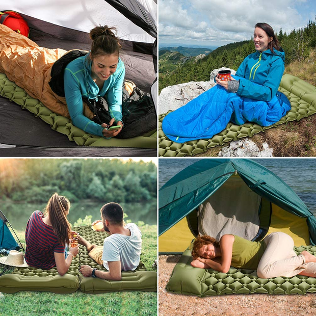 Self Inflating Camping Sleeping Pad - Large Ultralight Camping Pad with Pillow & Foot Pump Thick Waterproof Sleeping Mat for Backpacking Hiking Outdoor Portable Tent Traveling 78.7" X 27.6"