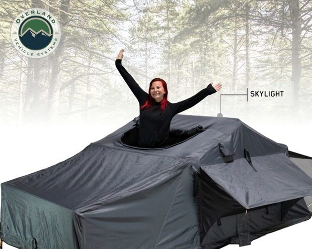 Overland Vehicle Systems Nomadic 2 Extended Roof Top Tent - Dark Gray Base with Green Rain Fly & Black Cover Universal