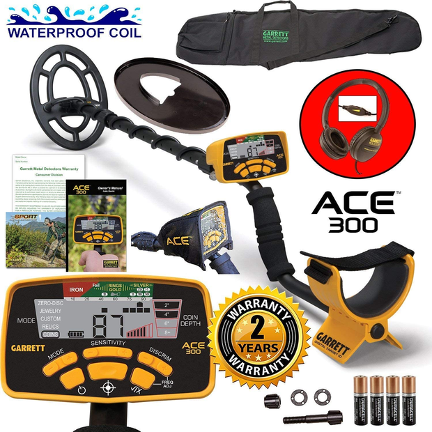 Garrett ACE 300 Metal Detector, Headphones, Travel Bag, Pouch, Waterproof  Coil +