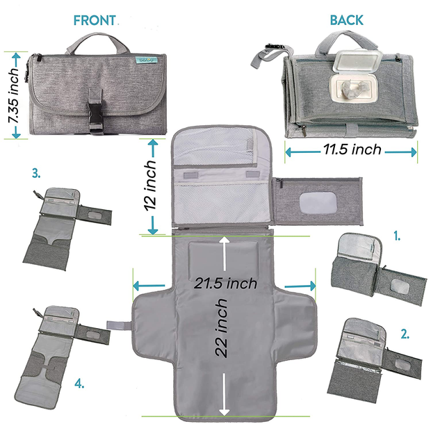 Portable Diaper Changing Pad, Portable Changing Pad for Newborn Girl & Boy - Baby Changing Pad with Smart Wipes Pocket – Waterproof Travel Changing Station Kit - Baby Gift by Kopi Baby