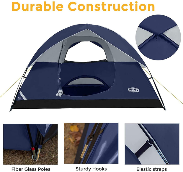 2-Person Tent with Sleeping Bag – Camping Gear Set Includes Outdoor Dome  Tent with Rain Fly and 1 Adult Sleep Bag by Wakeman Outdoors (Blue)