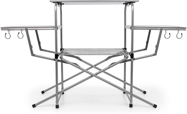Camco Deluxe Folding Grill Table, Great for Picnics, Tailgating, Camping, Rving and Backyards; Quick Set-Up and Folds down to Only 6 Inches Tall for Convenient Storage (57293)
