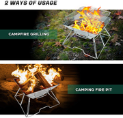 Odoland Folding Campfire Grill, Camping Fire Pit, Outdoor Wood Stove Burner, 304 Premium Stainless Steel, Portable Camping Charcoal Grill with Carrying Bag for Backpacking Hiking Travel Picnic Bbq,Quadrilateral