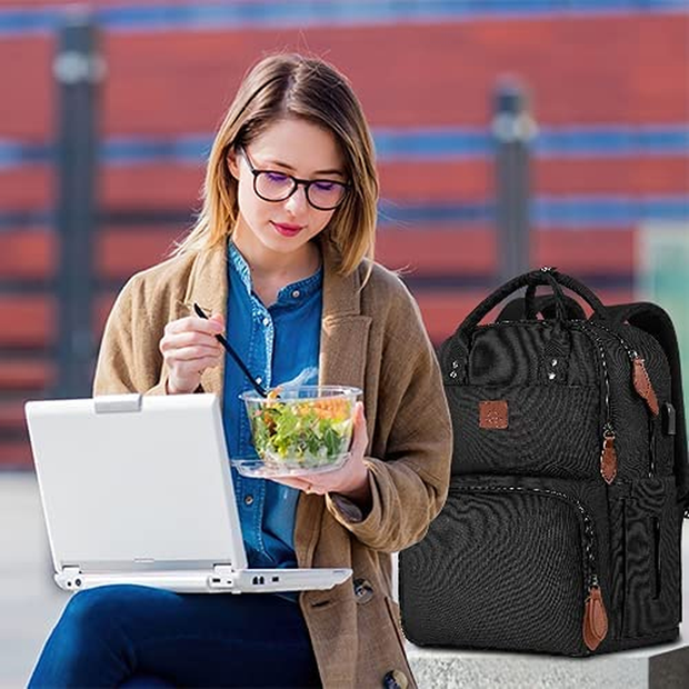 Lunch Backpack for Women, Insulated Cooler Backpacks with USB Port, 15.6 Inch College School Laptop Bookbag Reusable Water Resistant Tote Food Bag for Work Beach Camping Picnics Hiking Womens Gift